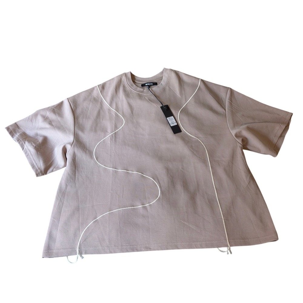 NovaMen Wavy Stitch Tee | Men's | M | Taupe | Boxy Cropped NWT